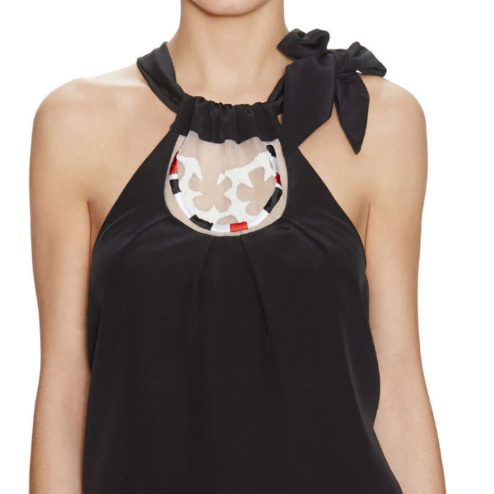 Cynthia Rowley Black Embellished Silk Halter Top